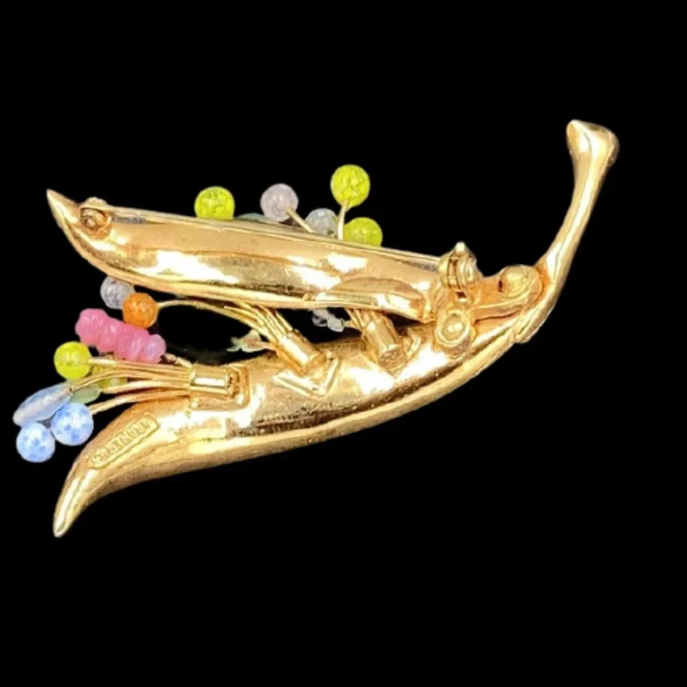 Vintage Kramer Art Glass Enamel Leaf Brooch